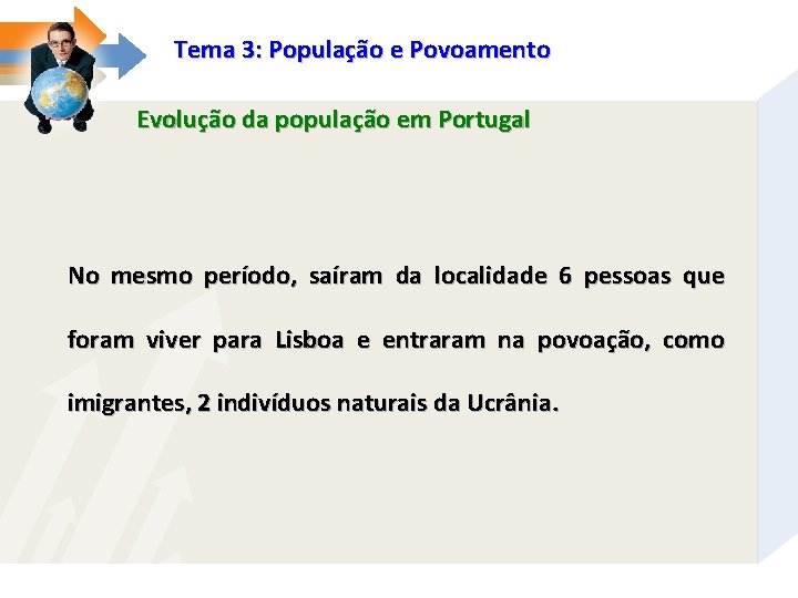 Tema 3: População e Povoamento Evolução da população em Portugal No mesmo período, saíram