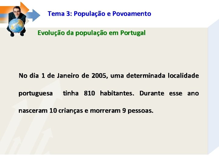 Tema 3: População e Povoamento Evolução da população em Portugal No dia 1 de