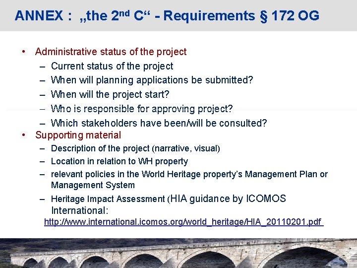 ANNEX : „the 2 nd C“ - Requirements § 172 OG • Administrative status ANNEX : „the 2 nd C“ - Requirements § 172 OG • Administrative status