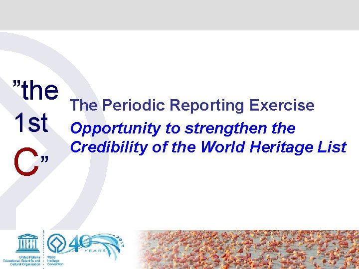 ”the 1 st C” The Periodic Reporting Exercise Opportunity to strengthen the Credibility of ”the 1 st C” The Periodic Reporting Exercise Opportunity to strengthen the Credibility of
