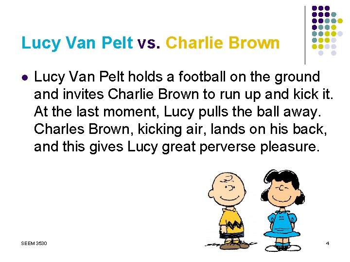 Lucy Van Pelt vs. Charlie Brown l Lucy Van Pelt holds a football on