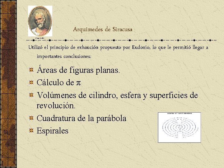 Arquímedes de Siracusa Arquímedes Utilizó el principio de exhaución propuesto por Eudoxio, lo que Arquímedes de Siracusa Arquímedes Utilizó el principio de exhaución propuesto por Eudoxio, lo que