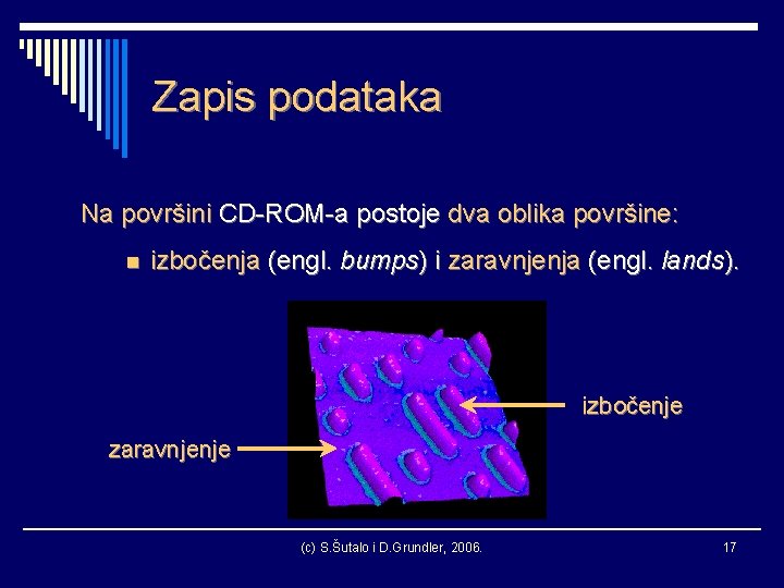 Zapis podataka Na površini CD-ROM-a postoje dva oblika površine: n izbočenja (engl. bumps) i