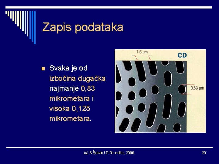 Zapis podataka n Svaka je od izbočina dugačka najmanje 0, 83 mikrometara i visoka