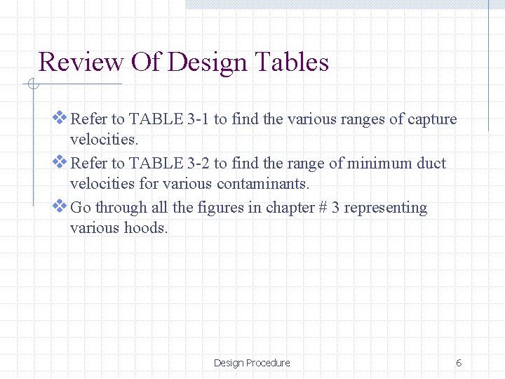 Review Of Design Tables v Refer to TABLE 3 -1 to find the various