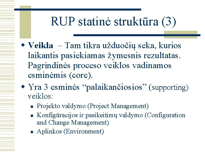 RUP statinė struktūra (3) w Veikla – Tam tikra užduočių seka, kurios laikantis pasiekiamas