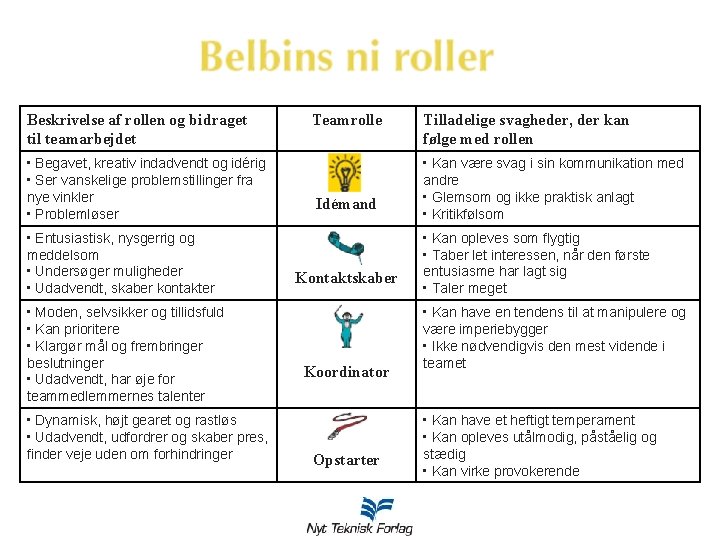 Beskrivelse af rollen og bidraget til teamarbejdet • Begavet, kreativ indadvendt og idérig •