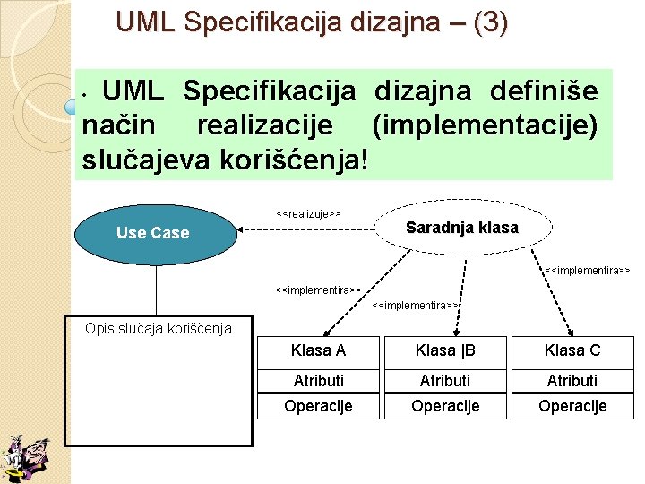 UML Specifikacija dizajna – (3) UML Specifikacija dizajna definiše način realizacije (implementacije) slučajeva korišćenja!