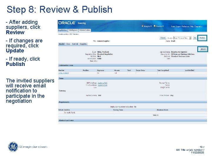 Step 8: Review & Publish - After adding suppliers, click Review - If changes Step 8: Review & Publish - After adding suppliers, click Review - If changes
