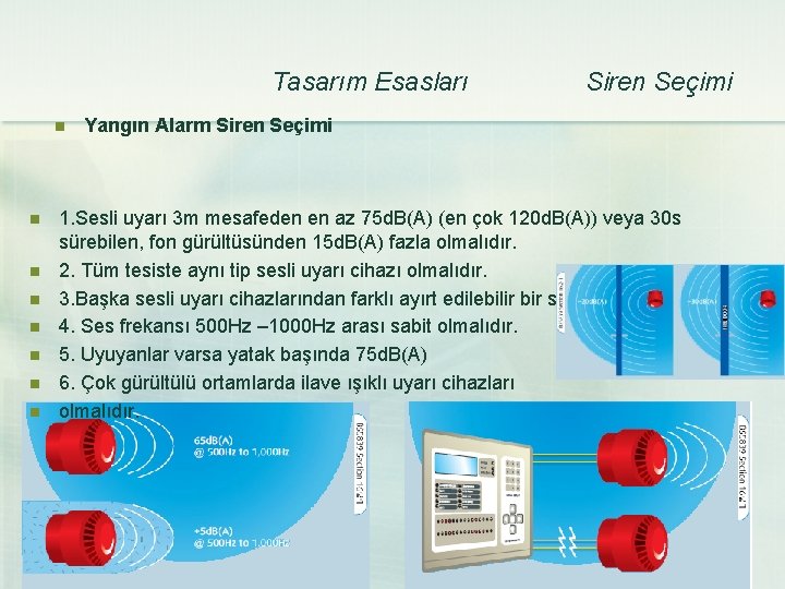 Tasarım Esasları n n n n Siren Seçimi Yangın Alarm Siren Seçimi 1. Sesli