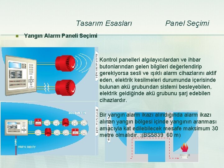 Tasarım Esasları n Panel Seçimi Yangın Alarm Paneli Seçimi n Kontrol panelleri algılayıcılardan ve