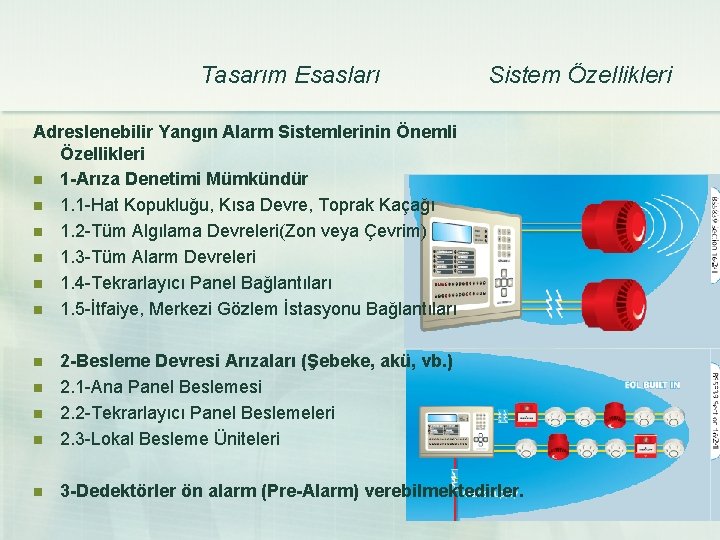 Tasarım Esasları Sistem Özellikleri Adreslenebilir Yangın Alarm Sistemlerinin Önemli Özellikleri n 1 -Arıza Denetimi