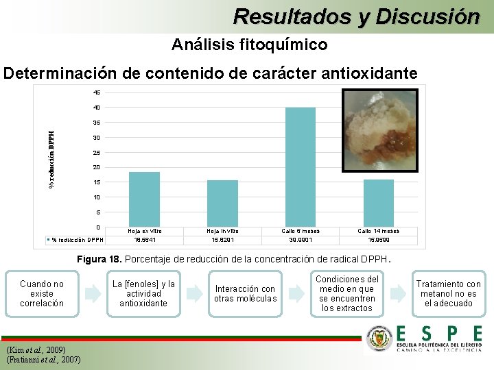 Resultados y Discusión Análisis fitoquímico Determinación de contenido de carácter antioxidante 45 40 %