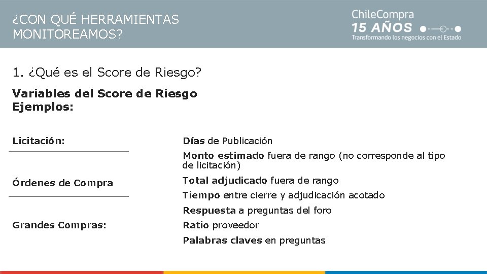 ¿CON QUÉ HERRAMIENTAS MONITOREAMOS? 1. ¿Qué es el Score de Riesgo? Variables del Score