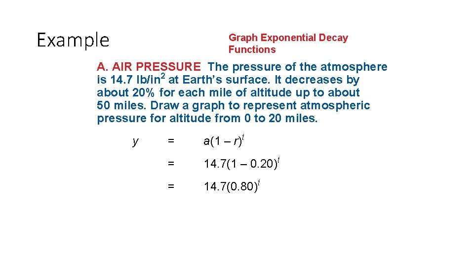 Example Graph Exponential Decay Functions A. AIR PRESSURE The pressure of the atmosphere is