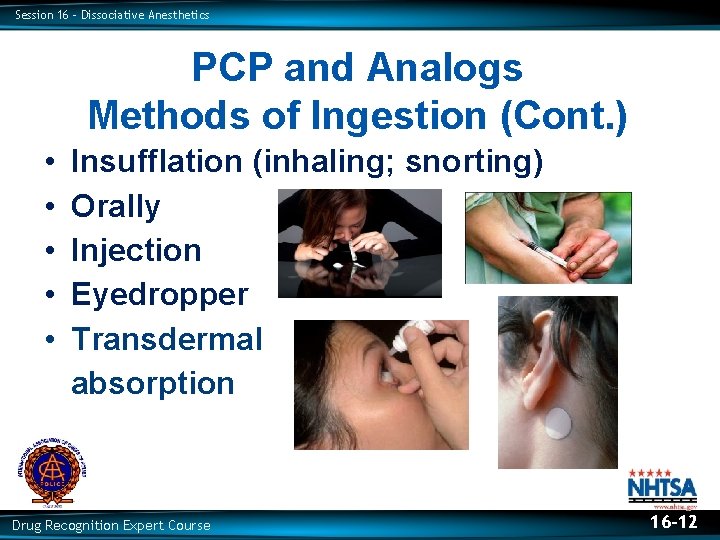 Session 16 – Dissociative Anesthetics PCP and Analogs Methods of Ingestion (Cont. ) •