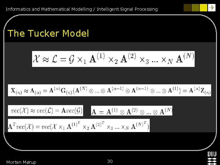 Informatics and Mathematical Modelling / Intelligent Signal Processing The Tucker Model Morten Mørup 30