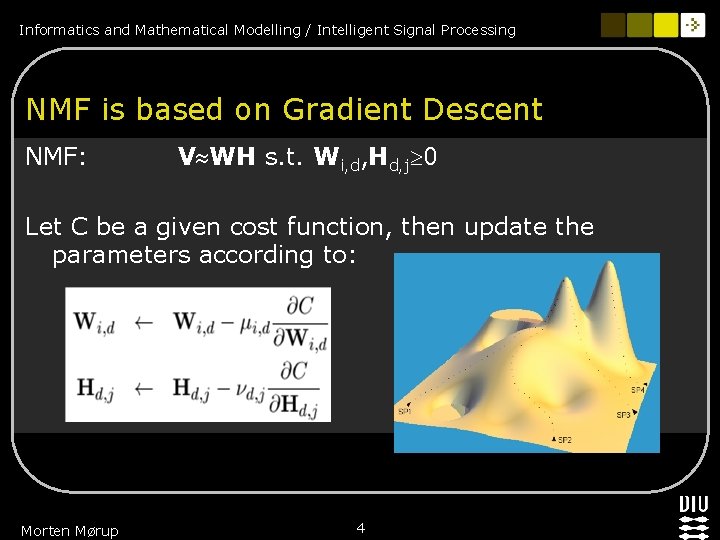 Informatics and Mathematical Modelling / Intelligent Signal Processing NMF is based on Gradient Descent