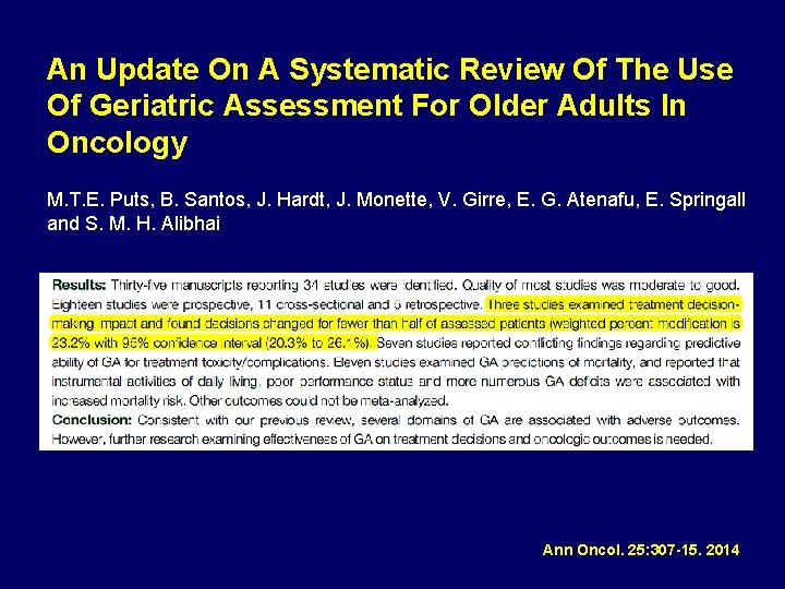 An Update On A Systematic Review Of The Use Of Geriatric Assessment For Older