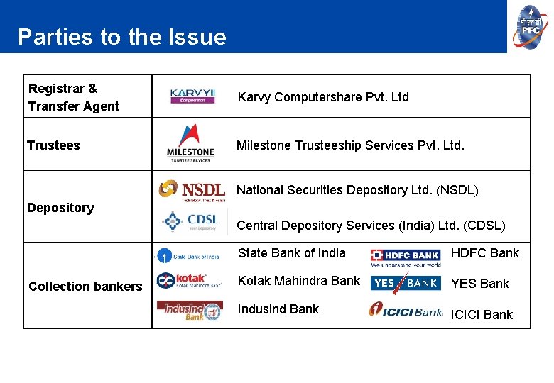 Parties to the Issue Registrar & Transfer Agent Karvy Computershare Pvt. Ltd Trustees Milestone