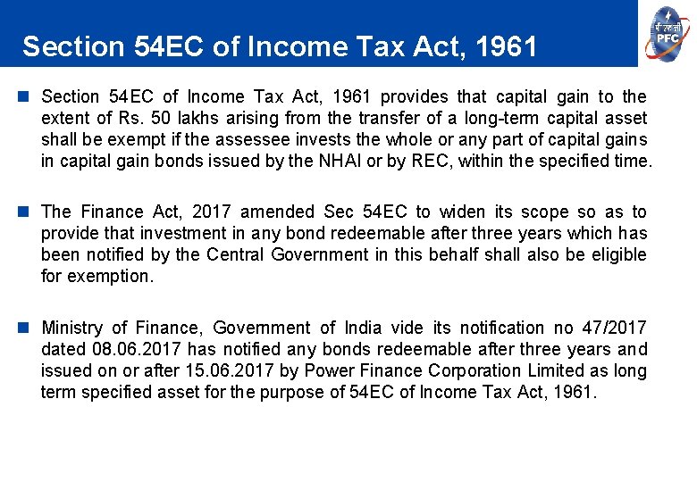 Section 54 EC of Income Tax Act, 1961 n Section 54 EC of Income