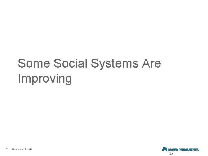 Some Social Systems Are Improving 32 November 22, 2020 32 