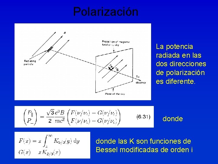 Polarización La potencia radiada en las dos direcciones de polarización es diferente. donde las