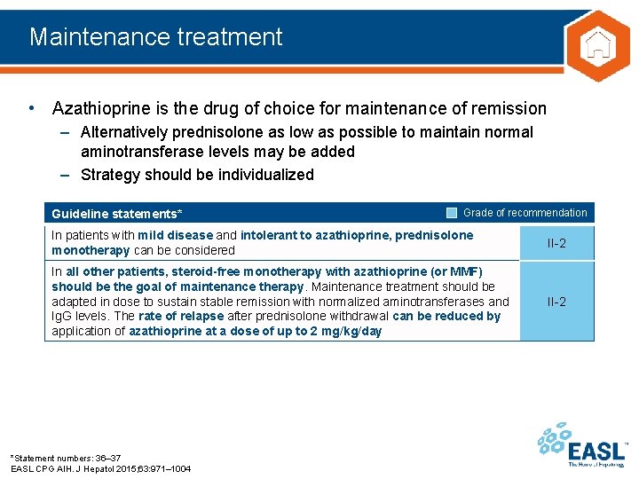 Maintenance treatment • Azathioprine is the drug of choice for maintenance of remission –