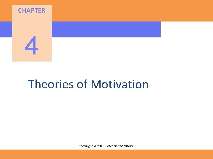 CHAPTER 4 Theories of Motivation Copyright © 2016 Pearson Canada Inc. 