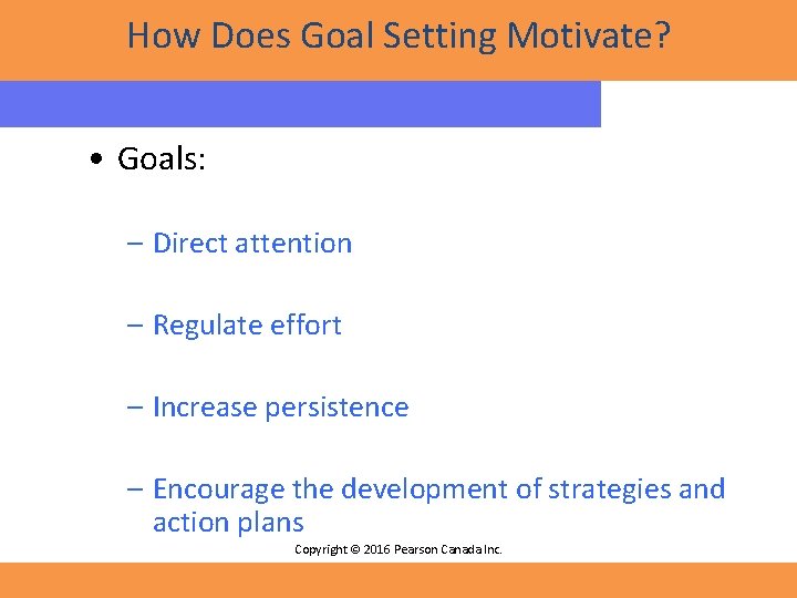 How Does Goal Setting Motivate? • Goals: – Direct attention – Regulate effort –