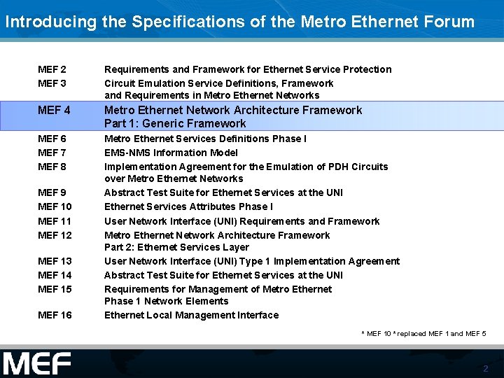 Introducing the Specifications of the Metro Ethernet Forum MEF 2 MEF 3 Requirements and