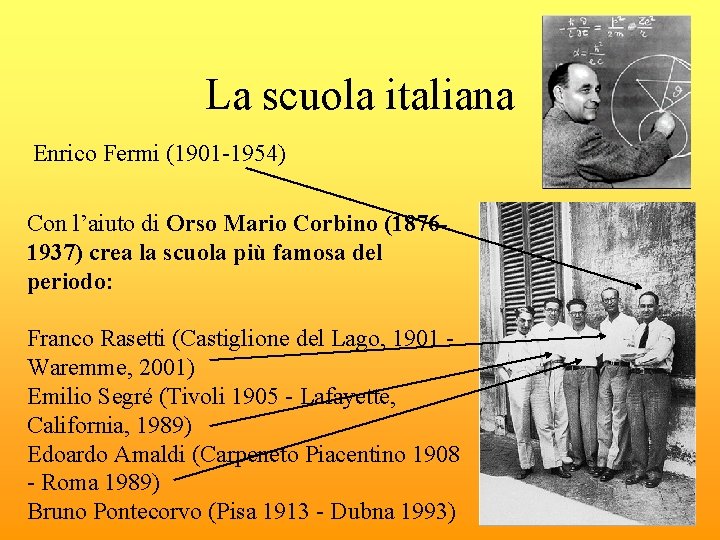 La scuola italiana Enrico Fermi (1901 -1954) Con l’aiuto di Orso Mario Corbino (18761937)