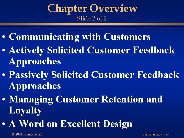 Chapter Overview Slide 2 of 2 • Communicating with Customers • Actively Solicited Customer
