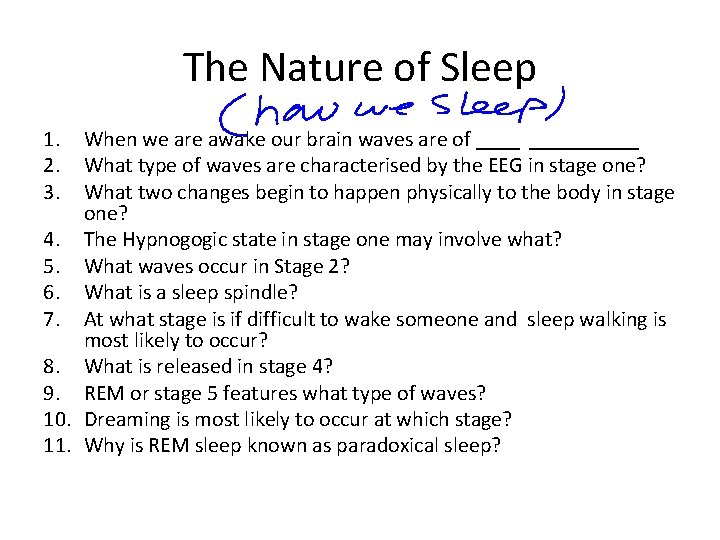 The Nature of Sleep 1. 2. 3. When we are awake our brain waves The Nature of Sleep 1. 2. 3. When we are awake our brain waves