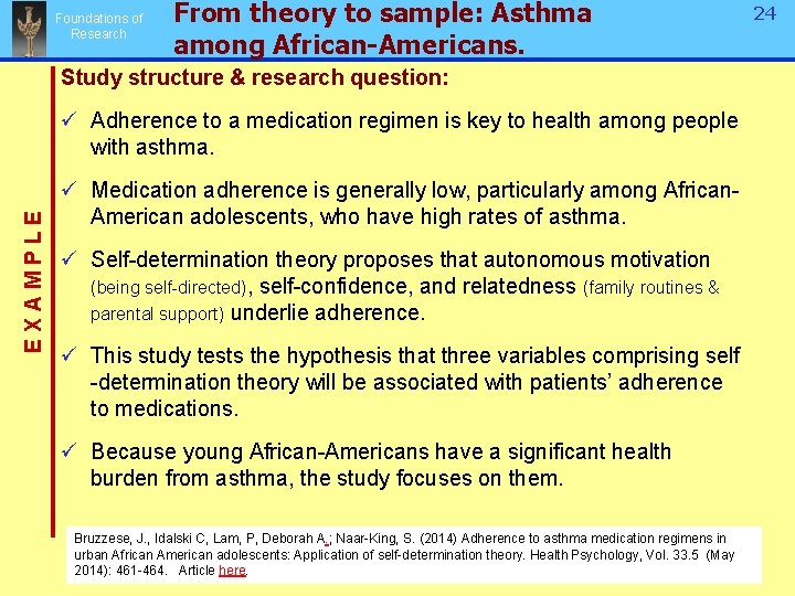 Foundations of Research From theory to sample: Asthma among African-Americans. Study structure & research