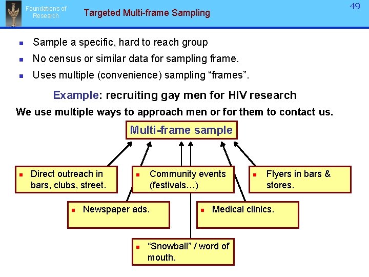 Foundations of Research 49 49 Targeted Multi-frame Sampling n Sample a specific, hard to