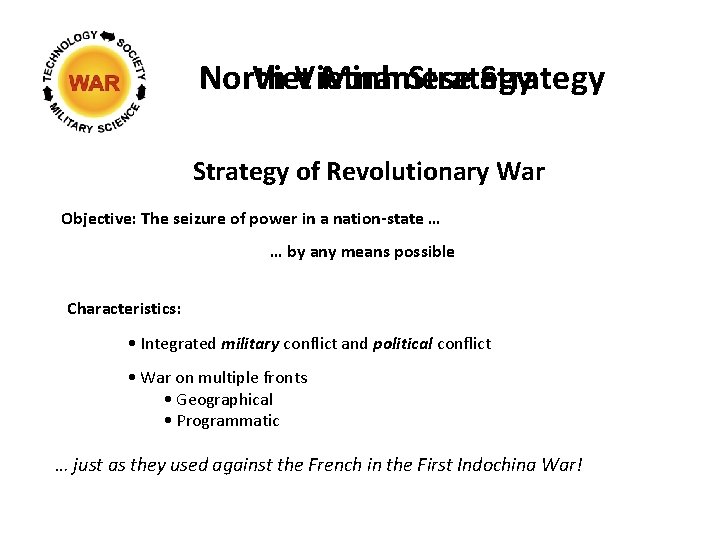 North Vietnamese Strategy Viet Minh Strategy of Revolutionary War Objective: The seizure of power