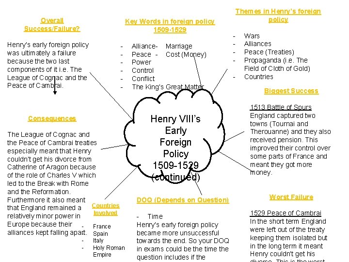 Overall Success/Failure? Key Words in foreign policy 1509 -1529 Henry’s early foreign policy was