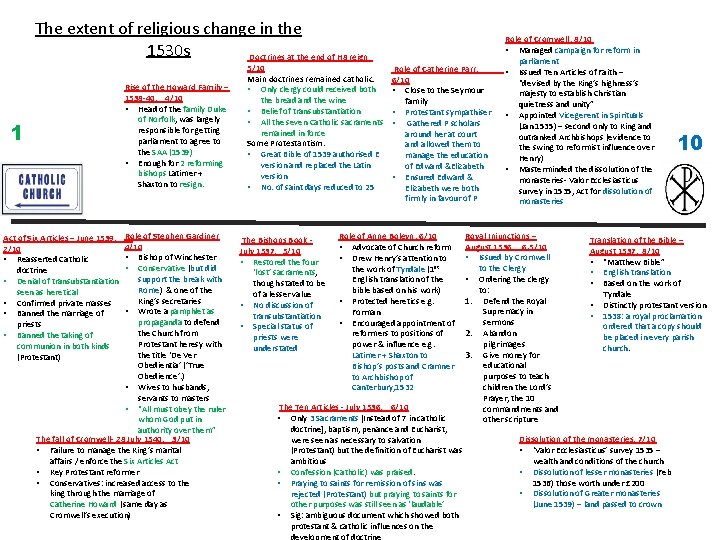 The extent of religious change in the 1530 s Doctrines at the end of