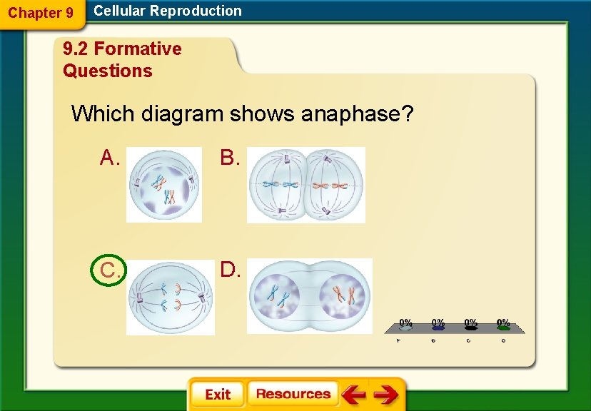 Chapter 9 Cellular Reproduction 9. 2 Formative Questions Which diagram shows anaphase? A. C.