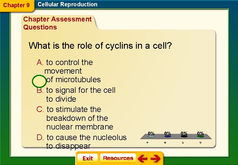 Chapter 9 Cellular Reproduction Chapter Assessment Questions What is the role of cyclins in