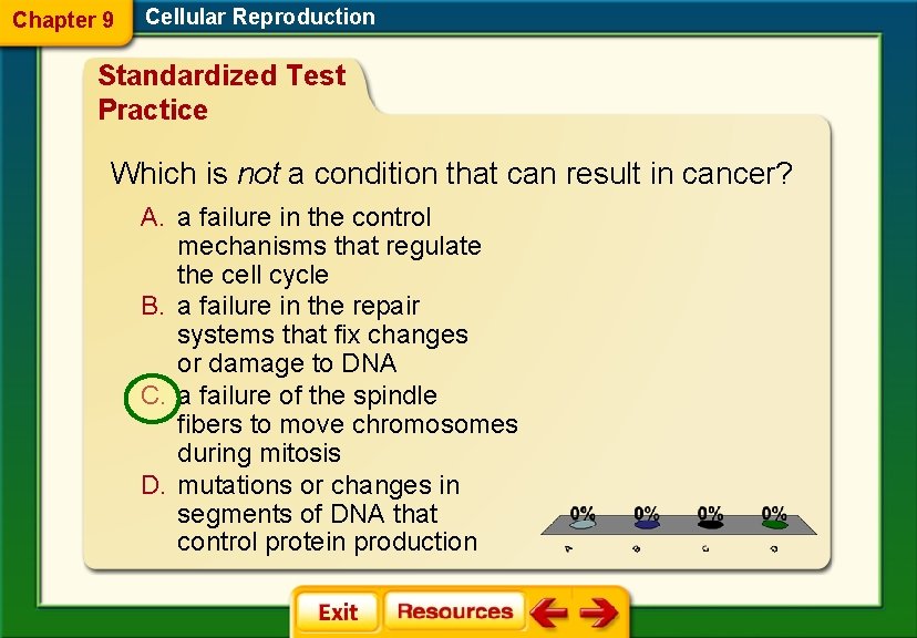 Chapter 9 Cellular Reproduction Standardized Test Practice Which is not a condition that can