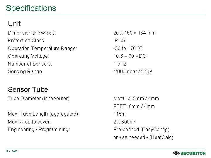 Specifications Unit Dimension (h x w x d ): 20 x 160 x 134