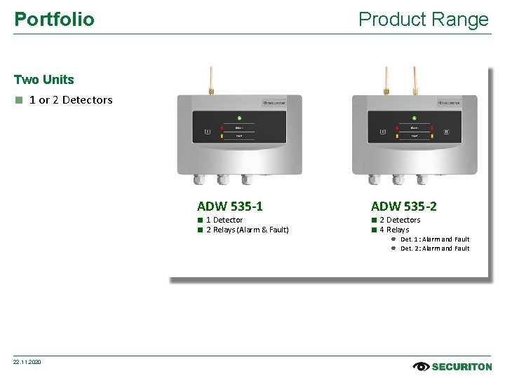 Portfolio Product Range Two Units ■ 1 or 2 Detectors ADW 535 -1 ■
