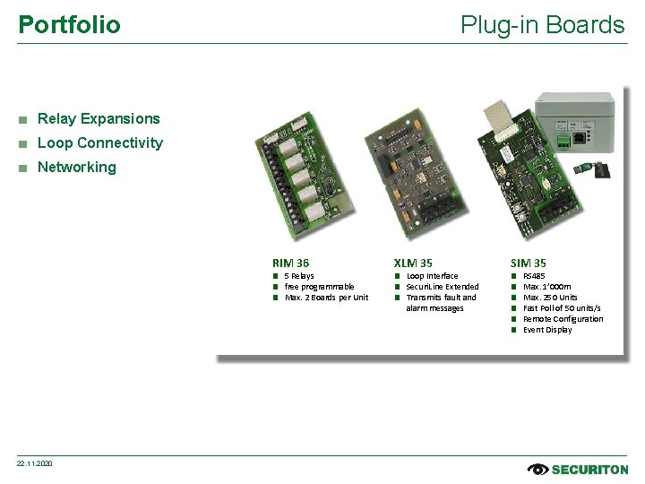 Portfolio Plug-in Boards ■ Relay Expansions ■ Loop Connectivity ■ Networking RIM 36 ■