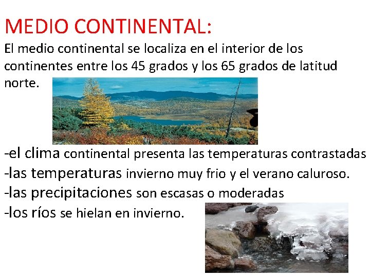 MEDIO CONTINENTAL: El medio continental se localiza en el interior de los continentes entre