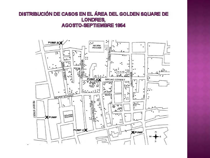 DISTRIBUCIÓN DE CASOS EN EL ÁREA DEL GOLDEN SQUARE DE LONDRES, AGOSTO-SEPTIEMBRE 1854 