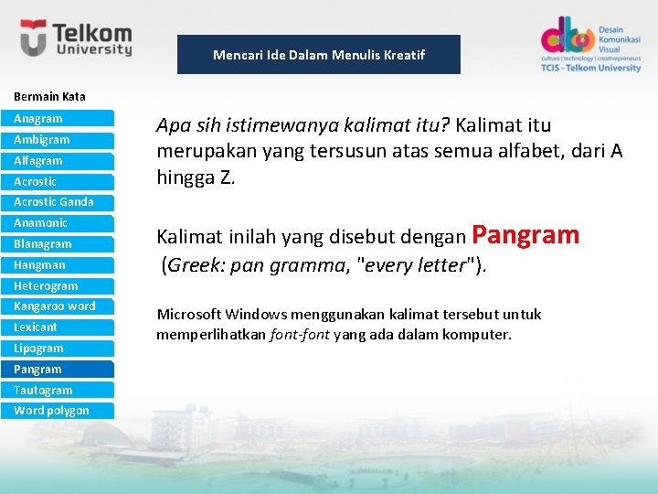 Mencari Ide Dalam Menulis Kreatif Bermain Kata Anagram Ambigram Alfagram Acrostic Apa sih istimewanya Mencari Ide Dalam Menulis Kreatif Bermain Kata Anagram Ambigram Alfagram Acrostic Apa sih istimewanya