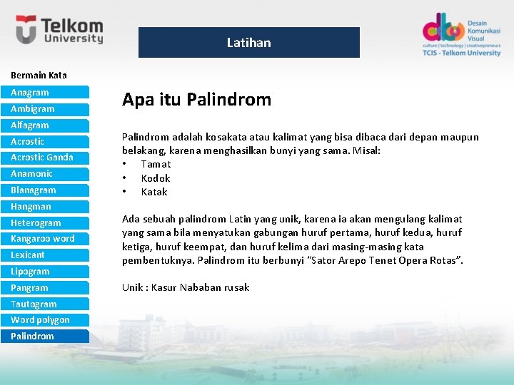 Latihan Bermain Kata Anagram Ambigram Alfagram Acrostic Ganda Anamonic Blanagram Hangman Heterogram Kangaroo word Latihan Bermain Kata Anagram Ambigram Alfagram Acrostic Ganda Anamonic Blanagram Hangman Heterogram Kangaroo word