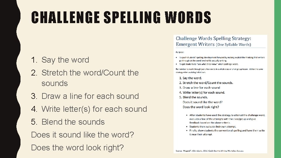 CHALLENGE SPELLING WORDS 1. Say the word 2. Stretch the word/Count the sounds 3.